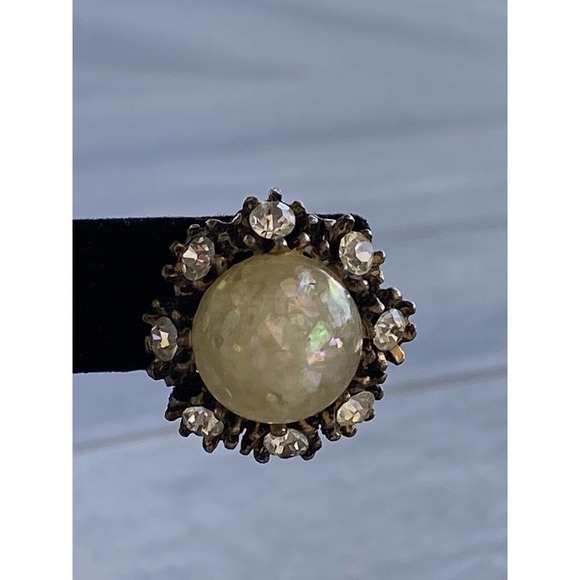 Vintage Clip Ons Clips Earrings Confetti Lucite Plastic Crystal Rhinestones - Picture 12 of 12